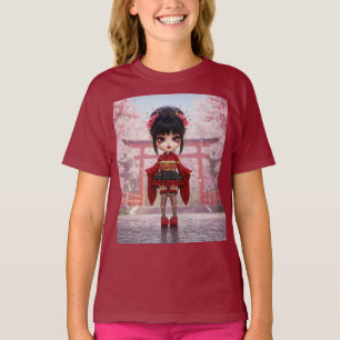 Camiseta Flor de Sakura Muñeca Kawaii