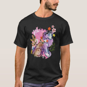 Camiseta Flor de Schnauzer Silueta floral de perro Mujeres