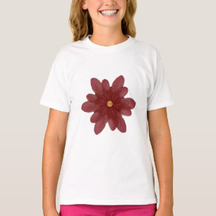 Camiseta Flor de Terciopelo Rojo Elegante sobre Negro Flo