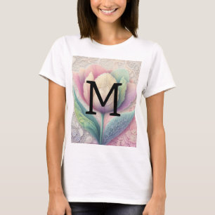 Camiseta Flor de tulipán azul morado de encaje floral