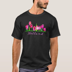 Camiseta Flor de tulipán de color de agua holandesa Chica f