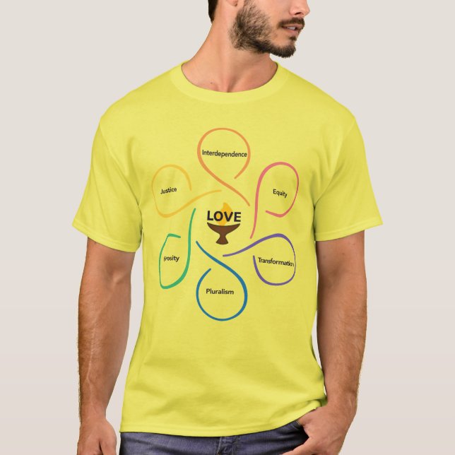 Camiseta Flor de valores compartidos unitarios de UUA (Anverso)