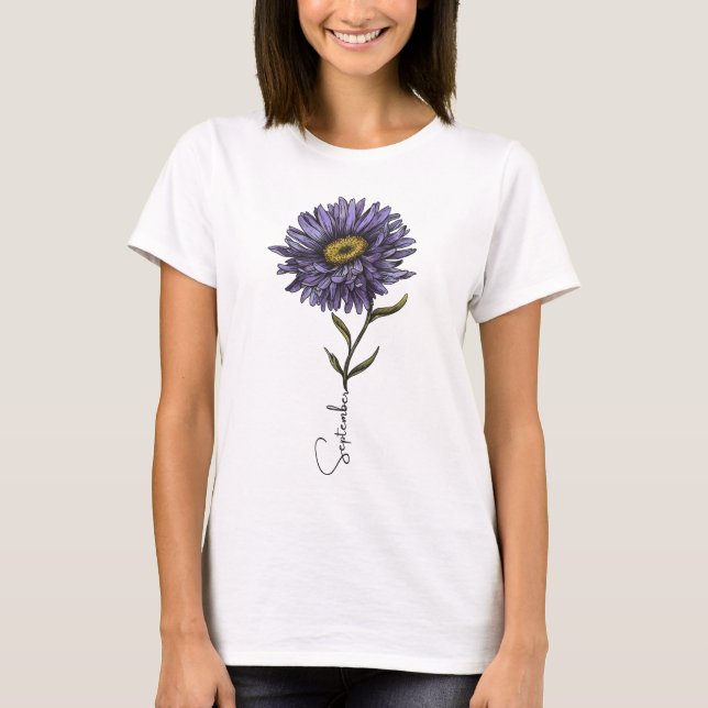 Camiseta Flor del mes de nacimiento de Aster de septiembre (Anverso)