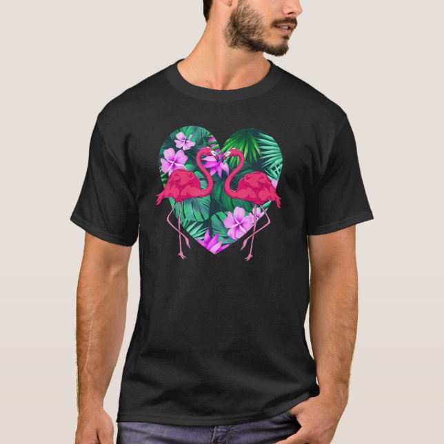 Camiseta Flor Exótica Corazón Tropical Animal Pájaro Rosa F (Anverso)