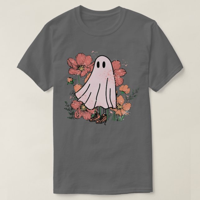 Camiseta Flor fantasma floral Halloween fantasmal temporada (Diseño del anverso)