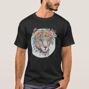 Camiseta Flor floral jaguar color de agua animal