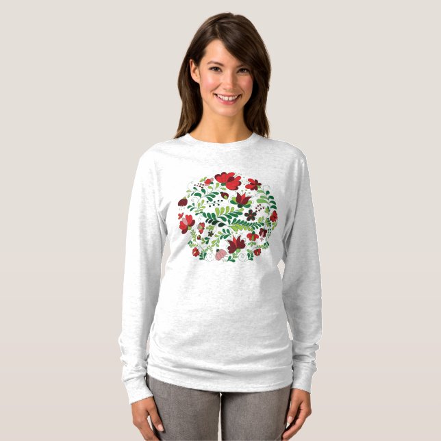 Camiseta Flor folk húngaro Matyo dibujado a mano (Anverso completo)