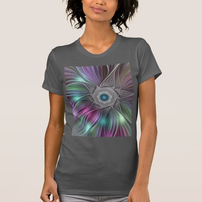 Camiseta Flor grande colorida Resumen arte fractal trippy (Anverso)