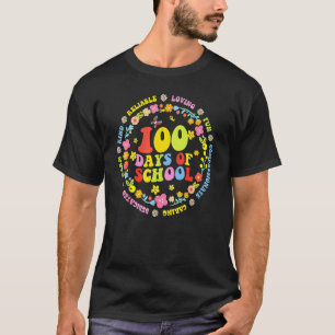 Camiseta Flor Groovy 100 Días De Maestra Escolar Feliz 100