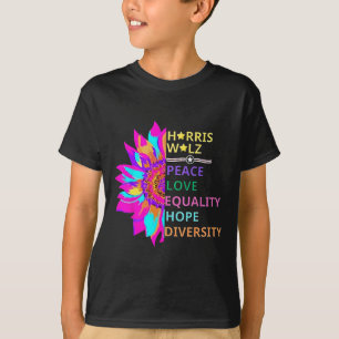 Camiseta Flor Harris Wheimer 2024 Peace Love Equality Hop