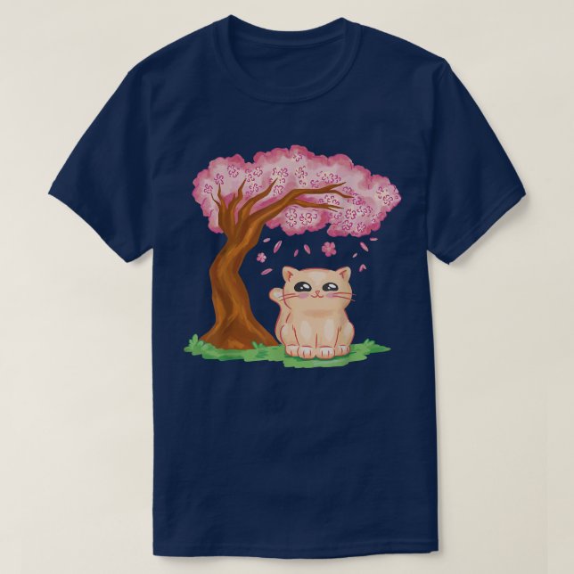 Camiseta Flor japonesa de cerezo Sakura Cuece gato Kawaii A (Diseño del anverso)