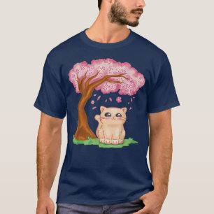 Camiseta Flor japonesa de cerezo Sakura Cuece gato Kawaii A