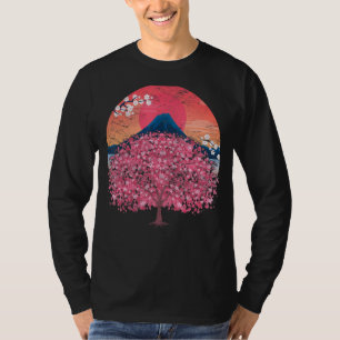 Camiseta Flor japonesa rosa Sakura Mountain Sunset Cherry
