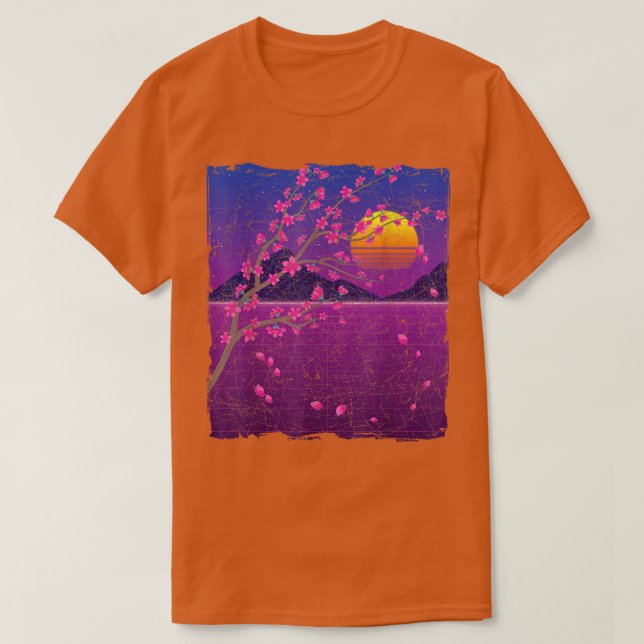 Camiseta Flor japonesa Sakura Vaporwave Sunset Cherry Bloss (Diseño del anverso)