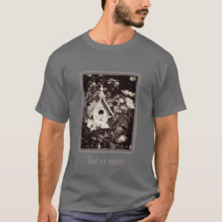 Camiseta Flor Jardín Casa de Aves Negro Blanco Personalizad