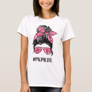 Camiseta Flor Mamá Vida Desordenada Cabello de Bun Gafas de