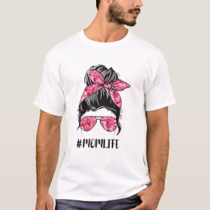 Camiseta Flor Mamá Vida Desordenada Cabello de Bun Gafas de