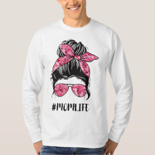 Camiseta Flor Mamá Vida Desordenada Cabello de Bun Gafas de