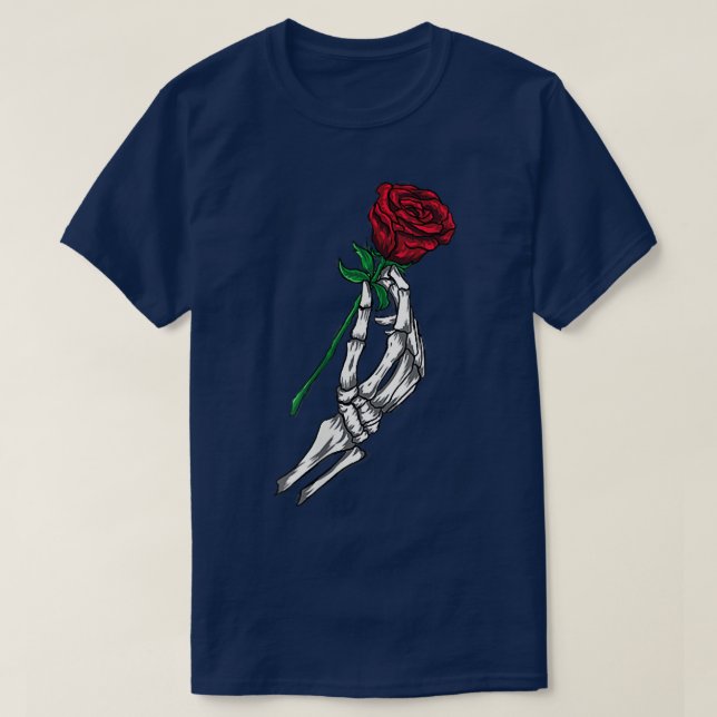 Camiseta Flor,Mano Skeleton sosteniendo la rosa roja  (Diseño del anverso)
