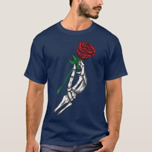 Camiseta Flor,Mano Skeleton sosteniendo la rosa roja