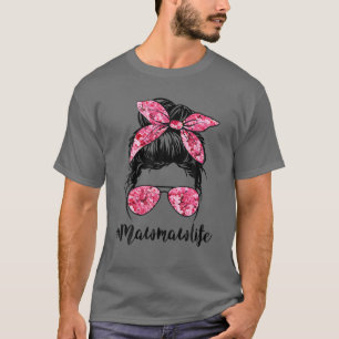 Camiseta Flor Mawmaw Vida Desordenada Gafas De Pelo Bun Mot