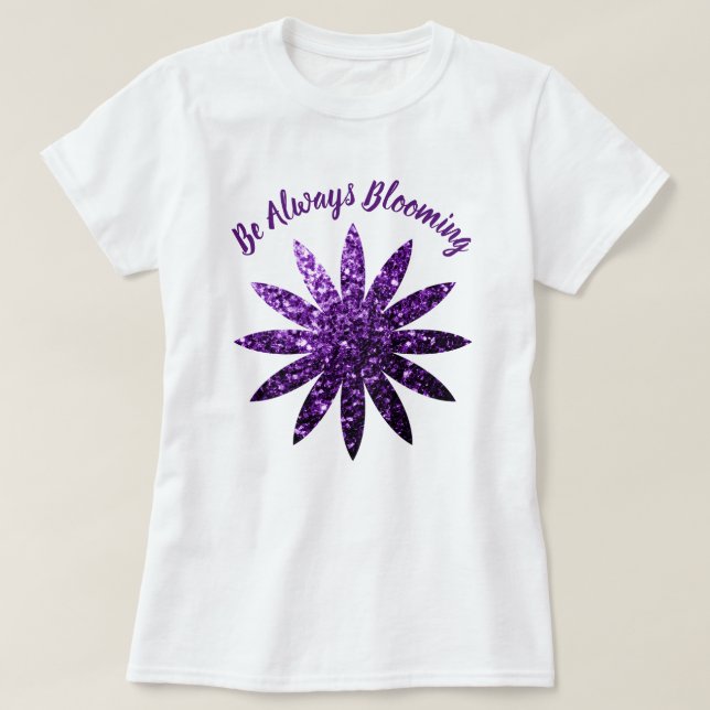 Camiseta Flor morada oscura de chispas siempre floreciente  (Diseño del anverso)