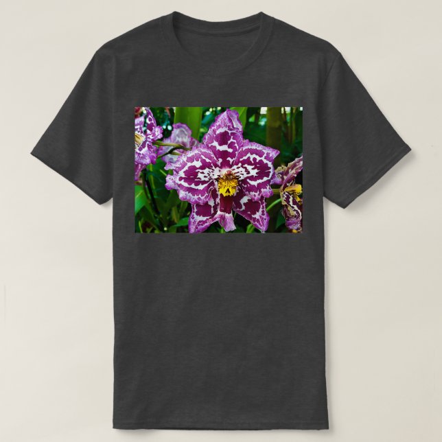 Camiseta Flor morada y blanca de Odontoglossum con amarillo (Diseño del anverso)