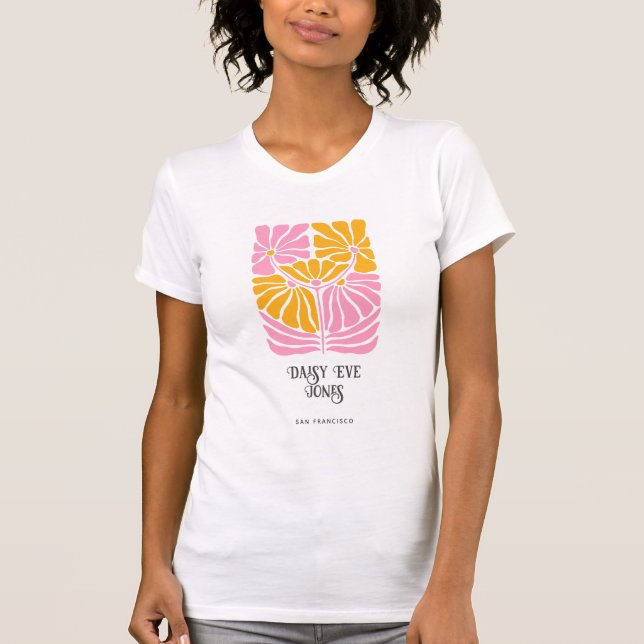 Camiseta Flor Naranja de oro rosa Retro Boho (Anverso)