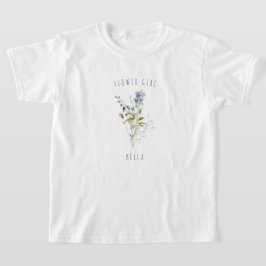 Camiseta Flor Niña azul acuarela Boda de flores silvestres