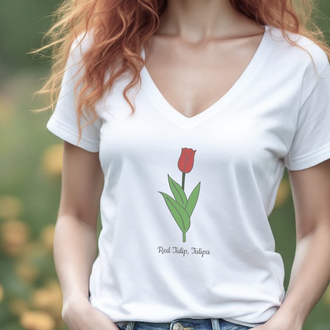 Camiseta Flor Pastel de Tulipanes Rojos Botánicos (Botanical Red Tulip Pastel Flower T-Shirt)