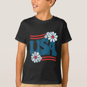 Camiseta Flor Patriótica del Día 4 de Julio Groovy American