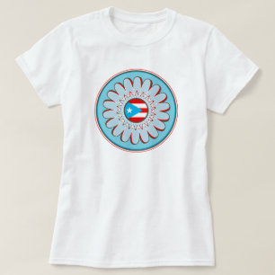 Camiseta Flor puertorriqueña de Boho del azul de cielo de