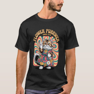 Camiseta Flor Purrwer Gato Retro 1776 Signo de Paz, Orgullo
