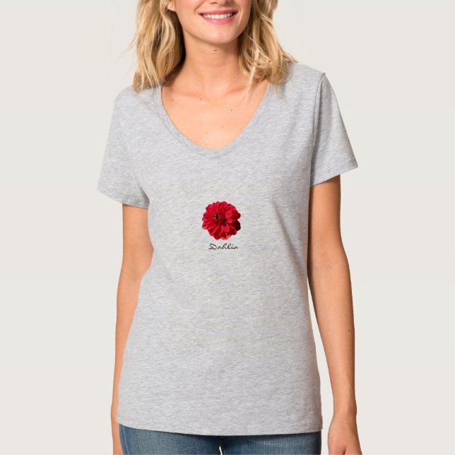 Camiseta Flor Red Dahlia cualquier texto (Anverso)