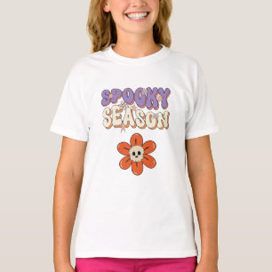 Camiseta Flor retro groovy linda Halloween naranja púrpura