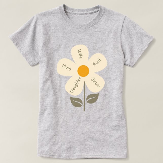 Camiseta Flor retro, roles femeninos, madre, esposa, Petela (Diseño del anverso)