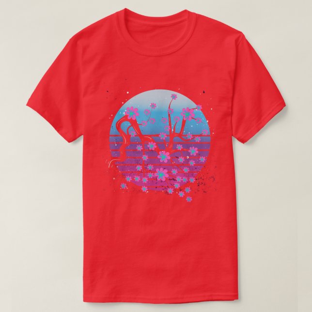 Camiseta Flor retro sakura japonesa vaporwave cerezo (Diseño del anverso)