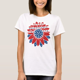 Camiseta Flor roja blanca y azul con estrellas