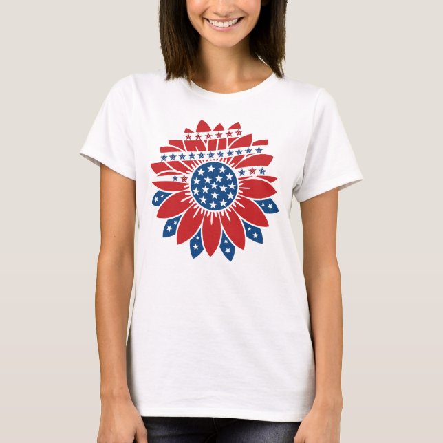 Camiseta Flor roja blanca y azul con estrellas (Anverso)