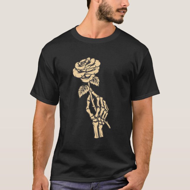 Camiseta Flor roja estética Rosa de mano de esqueleto (Anverso)