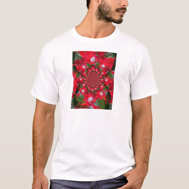 Camiseta Flor Roja Natural Pluma Blanca Kaleidoscope Arte (Anverso)