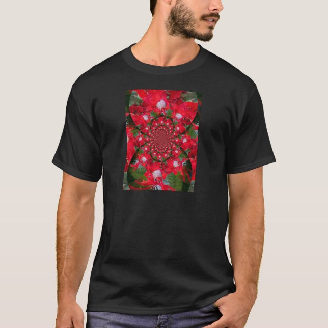 Camiseta Flor Roja Natural Pluma Blanca Kaleidoscope Arte (Anverso)