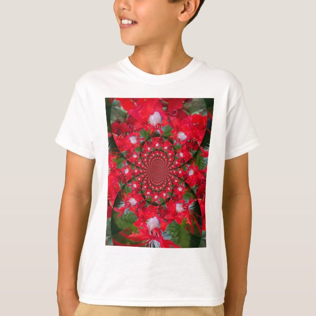 Camiseta Flor Roja Natural White Feather kaleidoscope arte (Anverso)