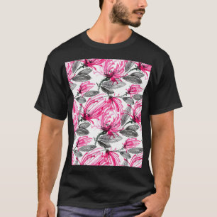 Camiseta Flor Roja Oriental: Patrón acuarela.