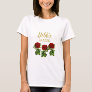 Camiseta Flor roja y hojas verdes nombre personalizado