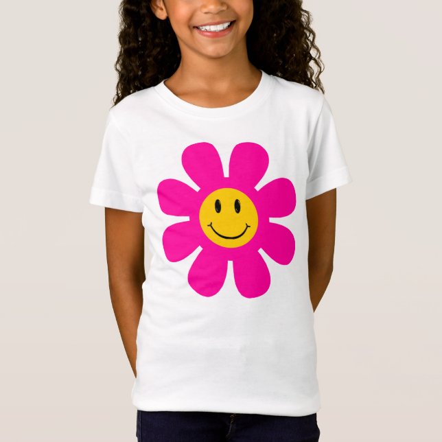 Camiseta Flor rosa Cara sonriente (Anverso)