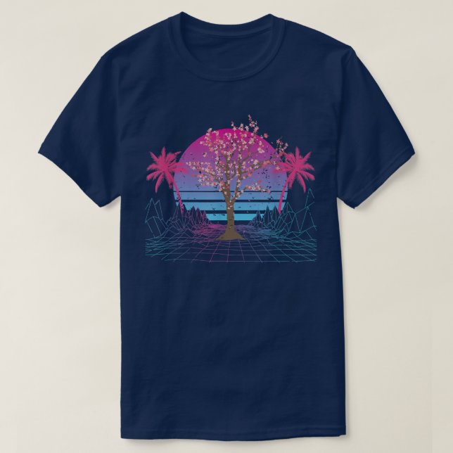 Camiseta Flor rosa de árbol sakura de Japón 80 Vaporwave Ch (Diseño del anverso)