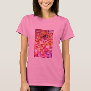 Camiseta Flor rosa de Dahlia acuarela arte fino