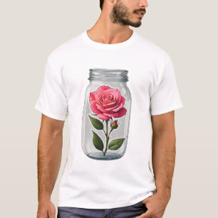 Camiseta Flor Rosa En Una Botella De Vidrio