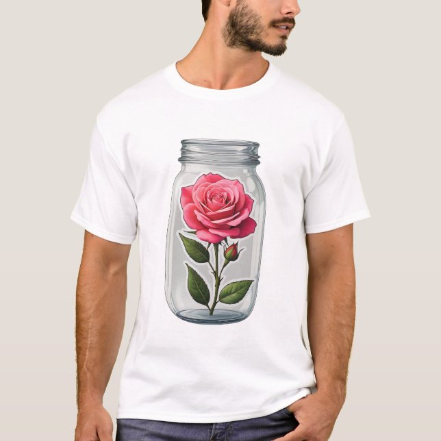 Camiseta Flor Rosa En Una Botella De Vidrio (Anverso)